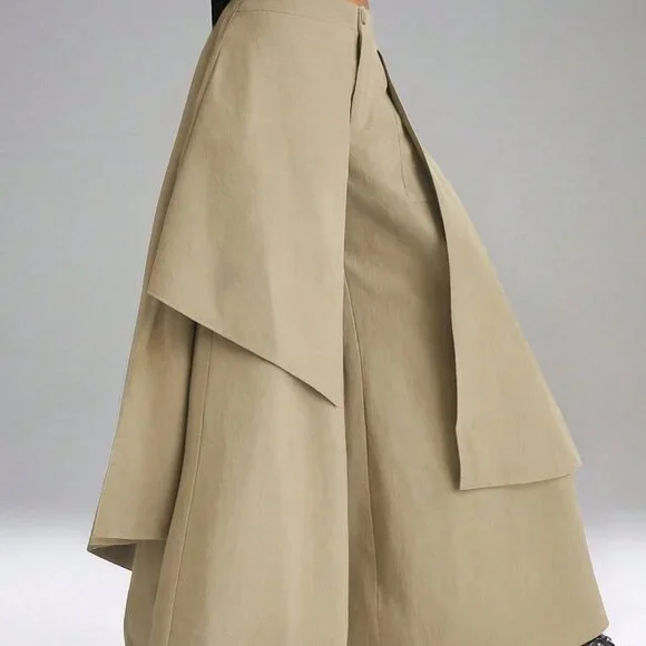 Khaki Casual Women's Asymmetrical Wide Leg Skirt - Picture 4 of 6